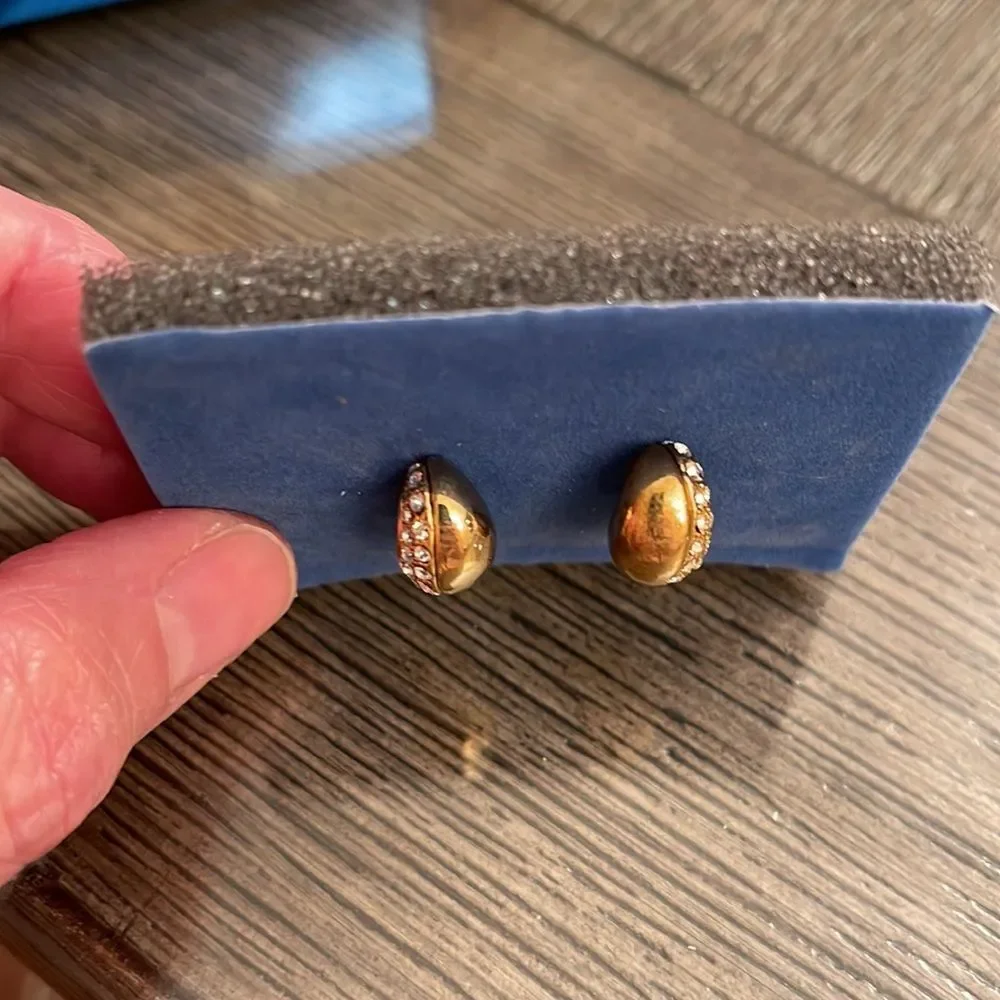 Avon Pave Swirl Earrings, Gold-tone Huggie Hoops with Rhinestones